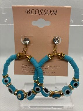 3for$20 Blossom Turquoise Evil Eye Hoop Earrings